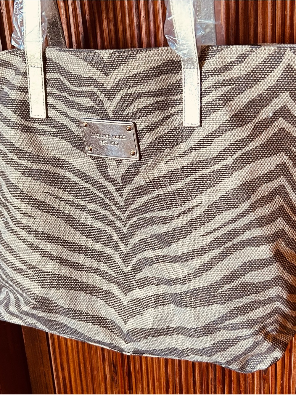 Michael Kors Zebra-Print Canvas Tote in Beige and Brown - Picture 3 of 7